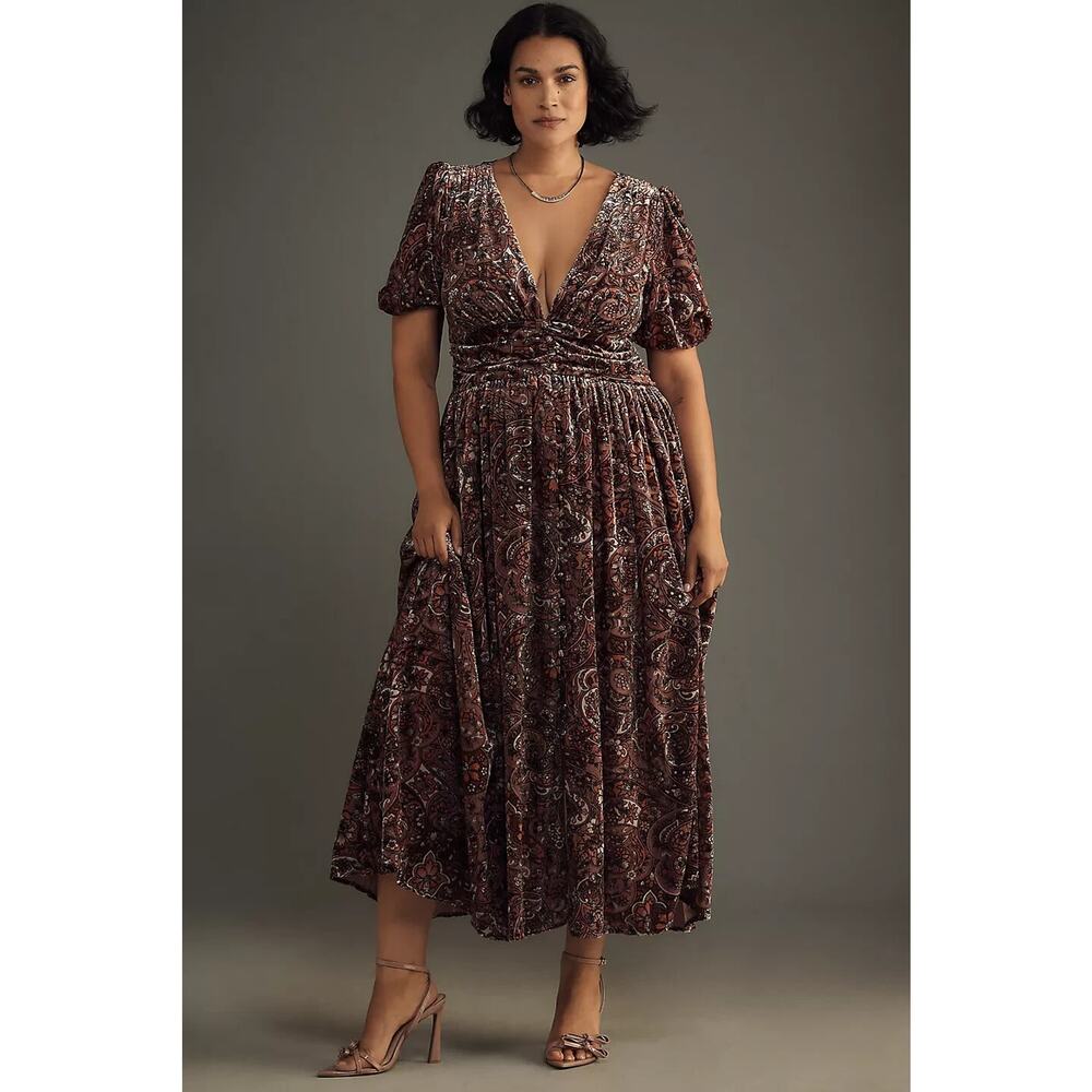 Anthropologie Brown Paisley Maxi Dress